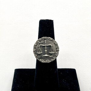 Vintage antique Silver Tone Scales of Justice Statement Ring